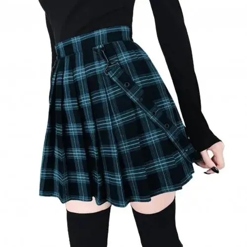 2020 Hot Sale Gothic Vintage Plaid Mini Skirt Women Suspender Strap Pleated A-line Skirts High Waist Casual Plus Size Faldas