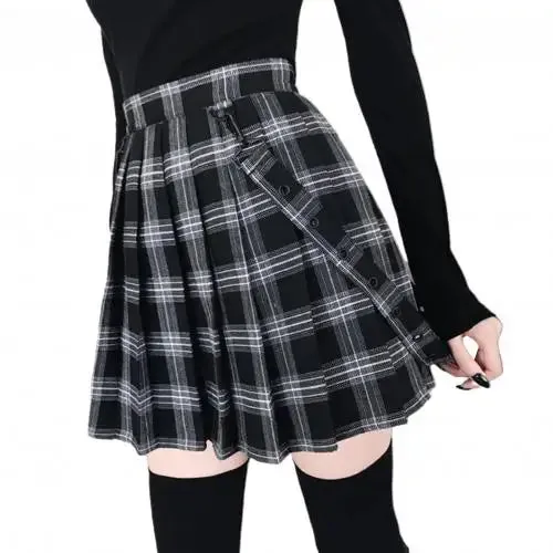 2020 Hot Sale Gothic Vintage Plaid Mini Skirt Women Suspender Strap Pleated A-line Skirts High Waist Casual Plus Size Faldas