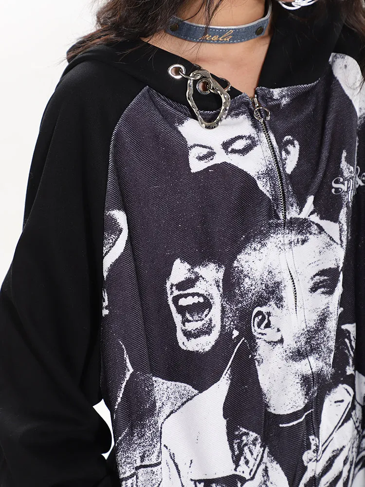 【24s February.】Punk Goth Print Hoodie