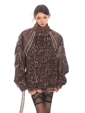 【24s Sep.】American street leopard print patchwork contrast color jacket