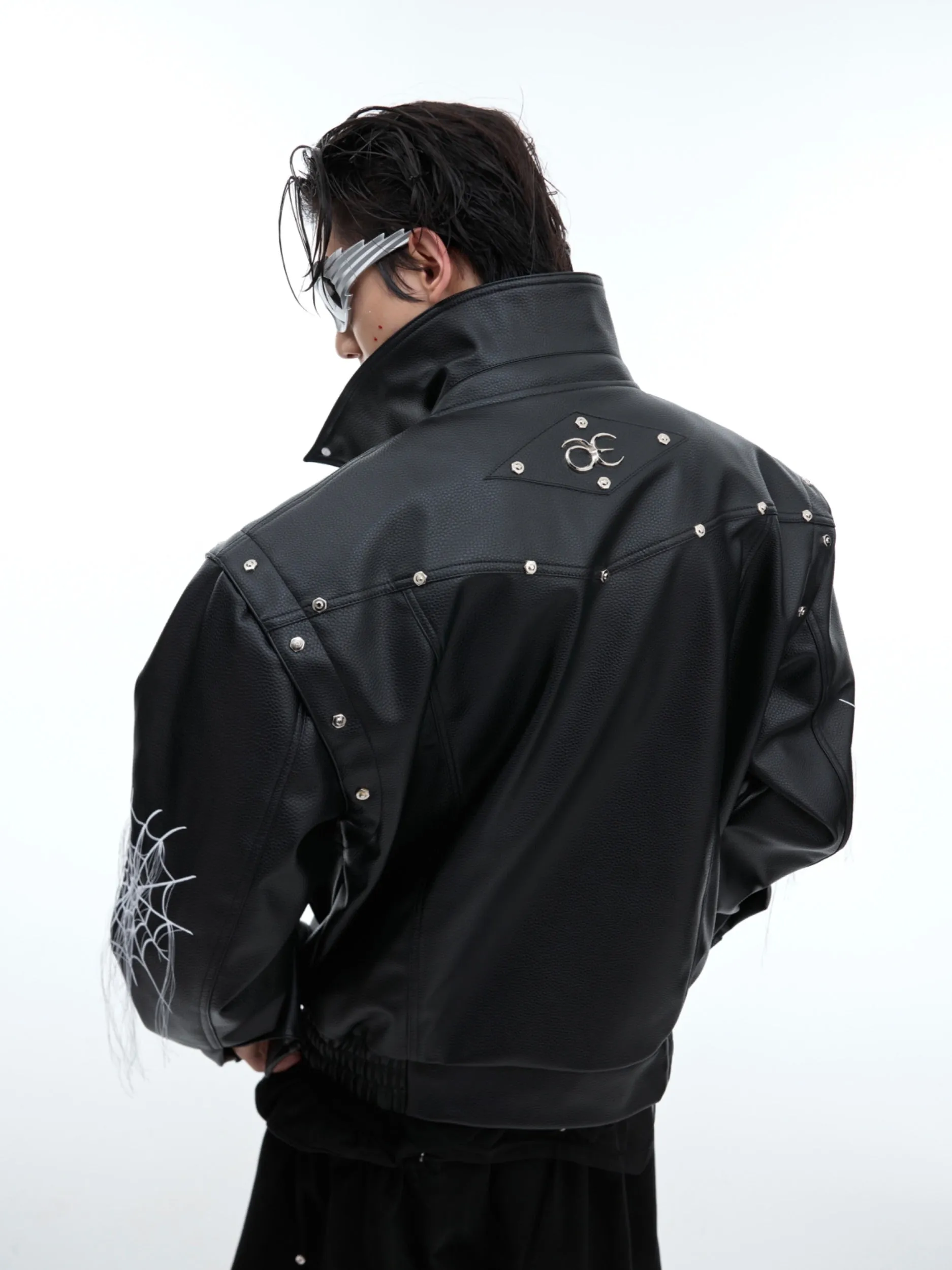 【24s Sep.】Spiderweb Metal Studded Tassel Leather Jacket