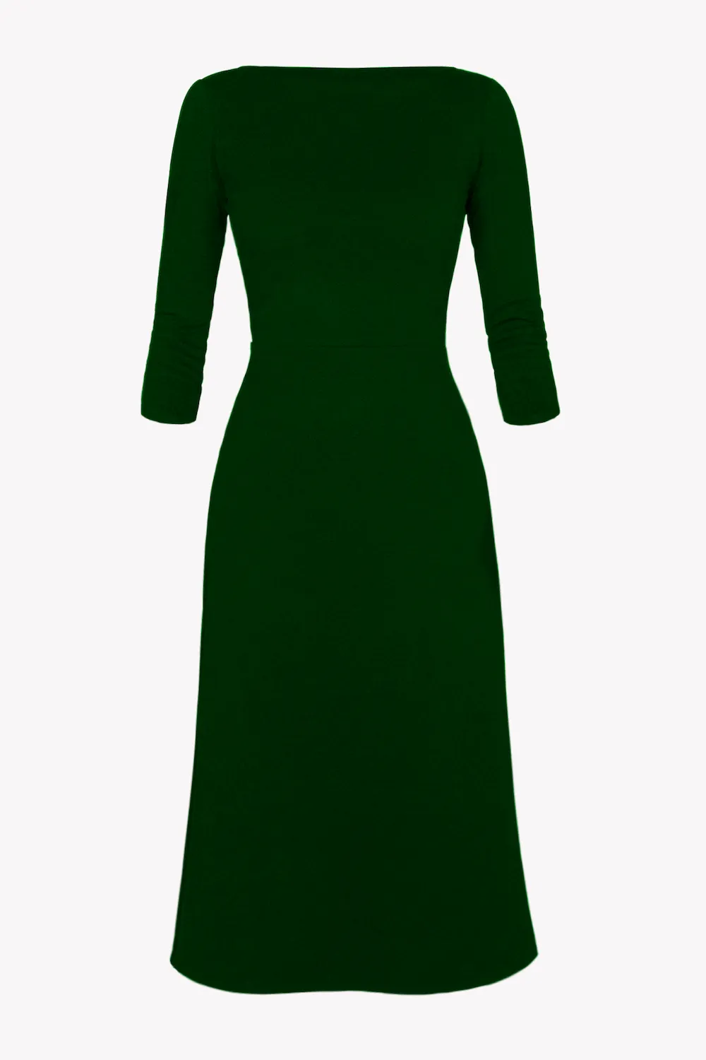 3/4 Sleeve BCI Cotton Boatneck Mid-calf Flared Dress -- Forest Green