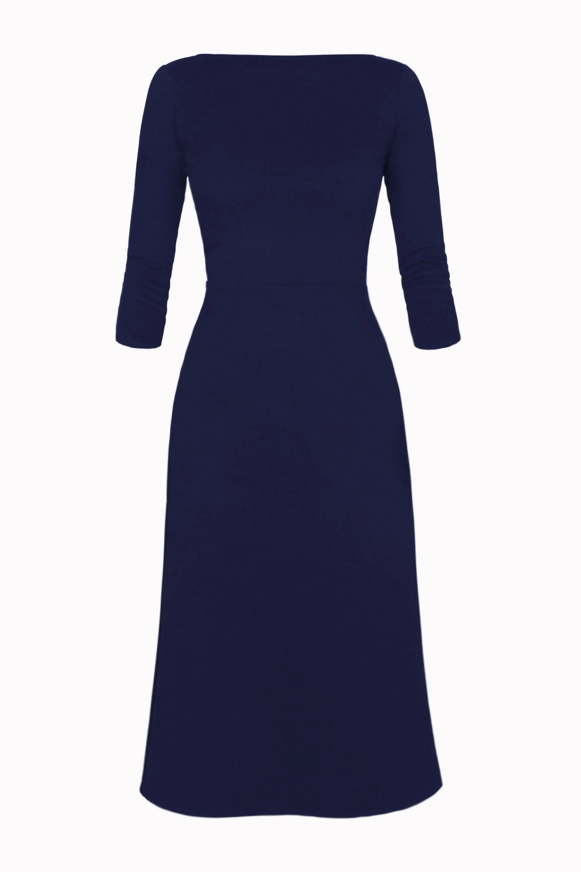 3/4 Sleeve BCI Cotton Boatneck Mid-calf Flared Dress -- Navy Blue