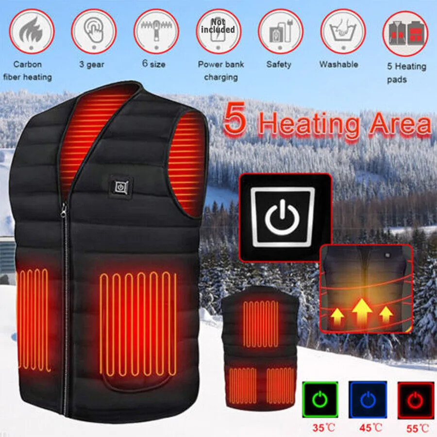 3XL USB Heated Electric Vest, Water-Resistant, Unisex