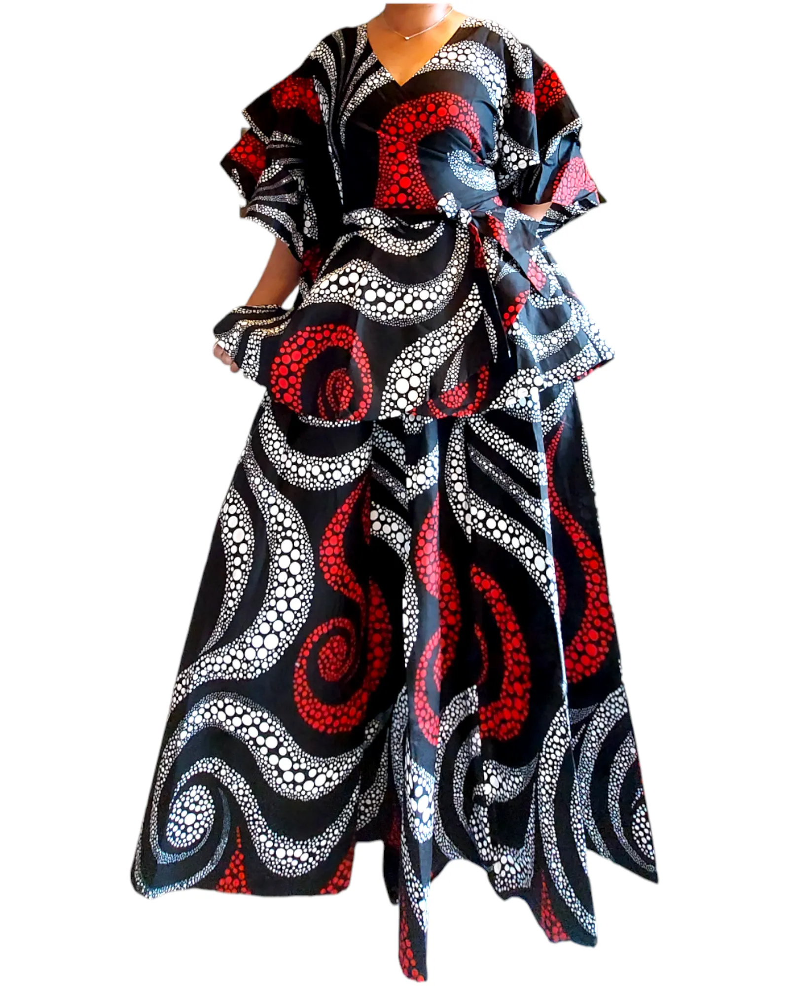 7001 Set / Long Skirt and Wrap Blouse  / Swirl Print