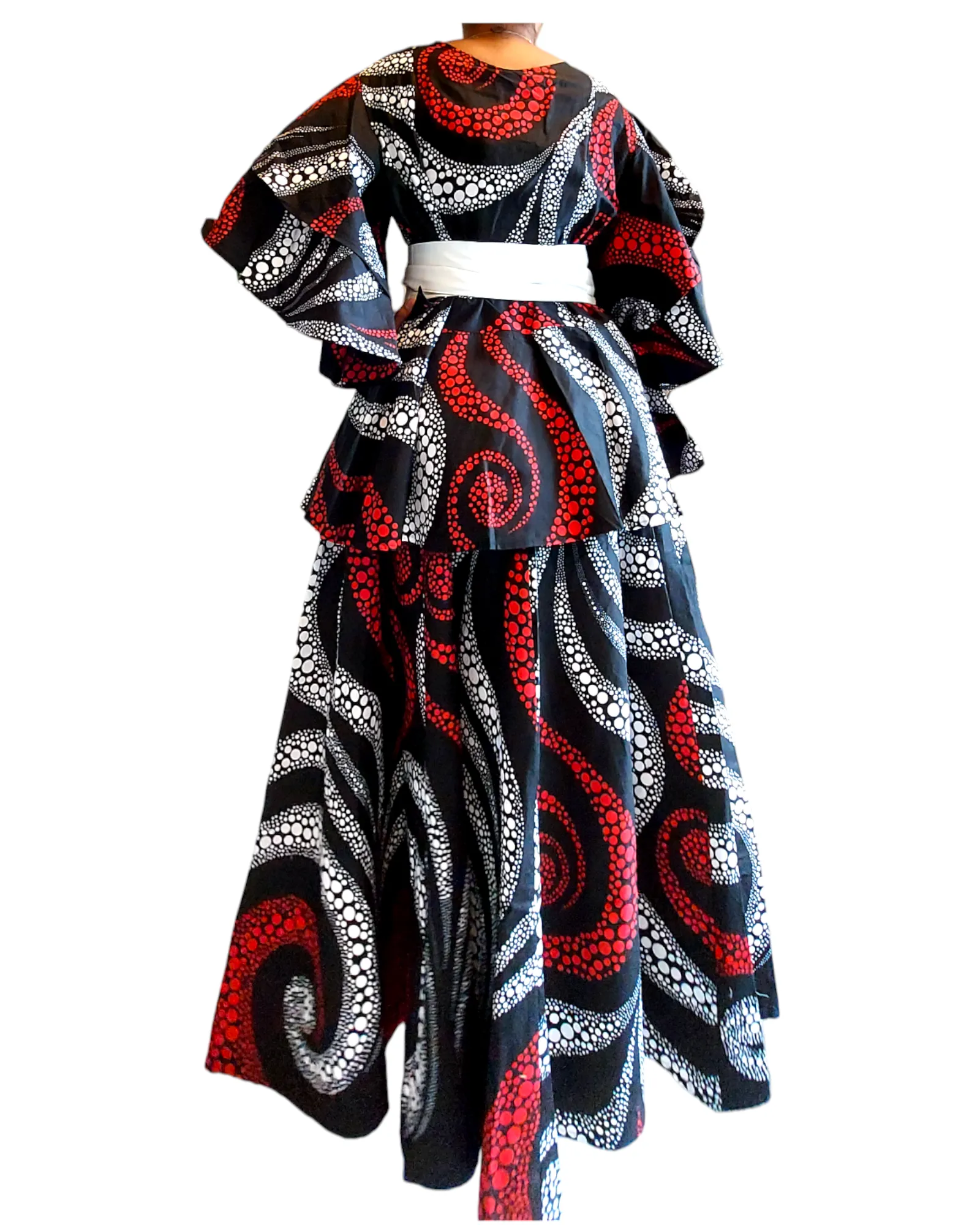 7001 Set / Long Skirt and Wrap Blouse  / Swirl Print