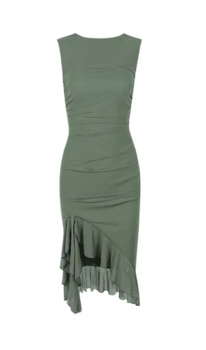 A&A Elegant Ruffle Ruched Midi Split Dress