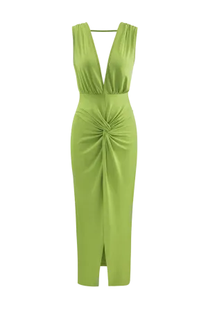 A&A Summer Ruched Backless V Slit Women Bodycon Maxi Dress