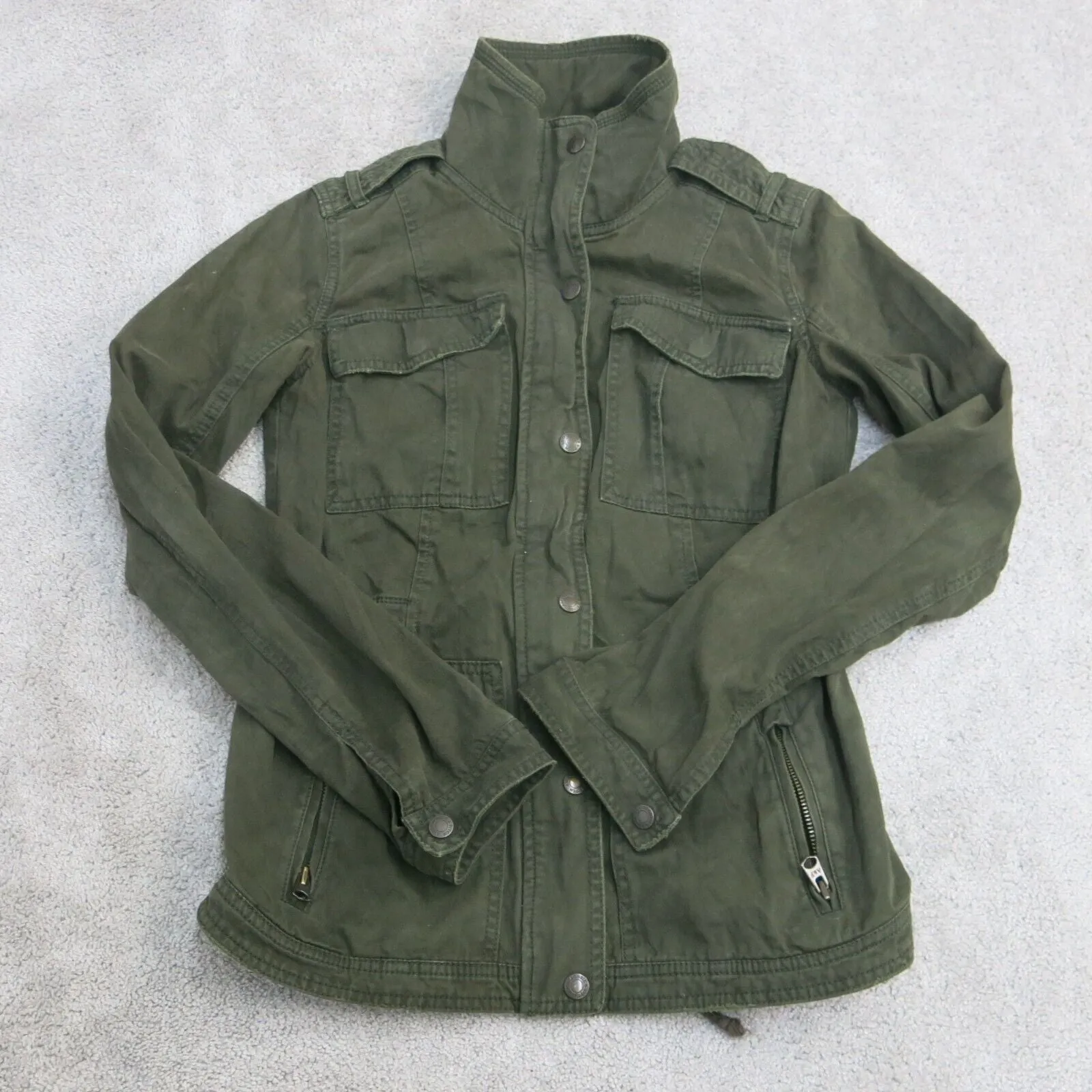 Abercrombie & Fitch Jacket Women X Small Olive Green Snap Button Military Jacket