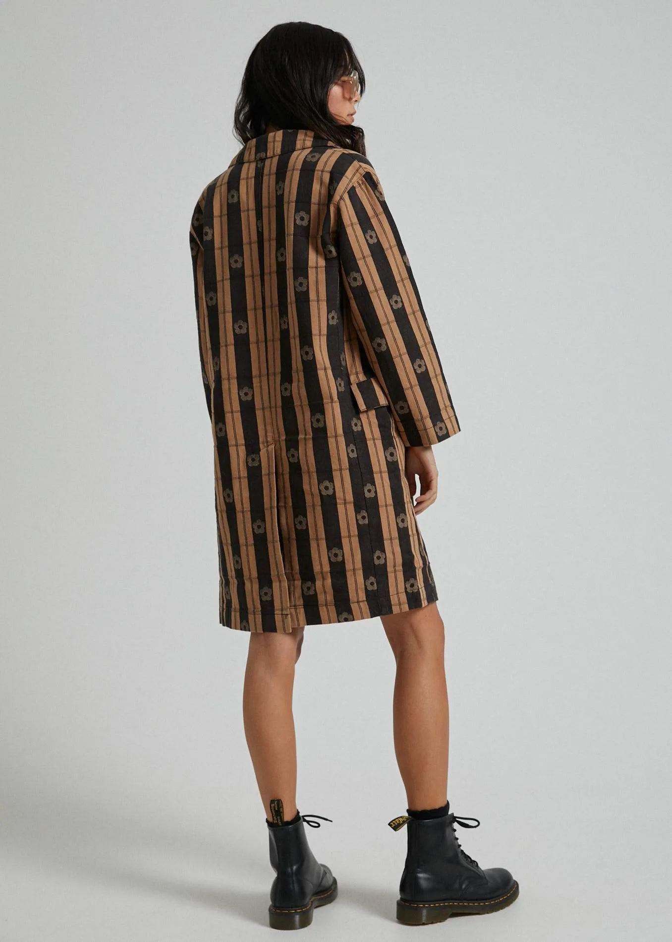 Afends Womens Poppy Check - Coat - Black & Tan