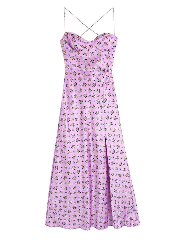 Agatha floral midi dress with slit in Pink