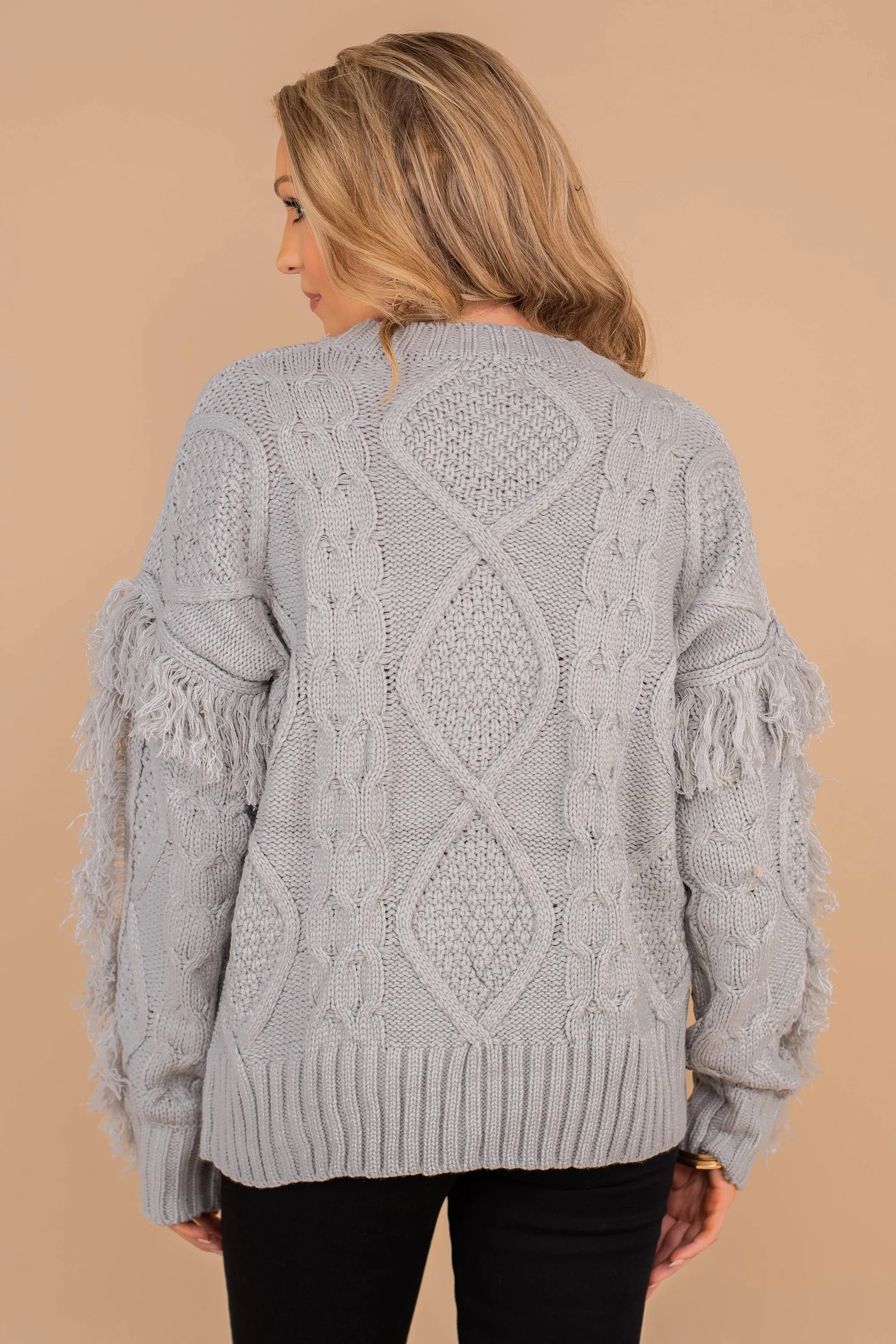 All Or Nothing Gray Fringe Sweater