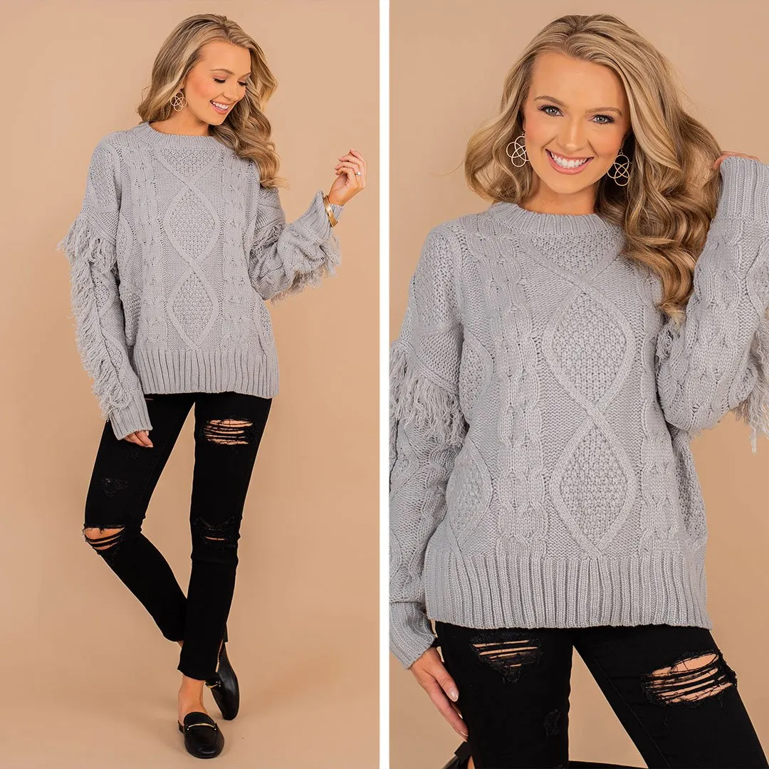 All Or Nothing Gray Fringe Sweater