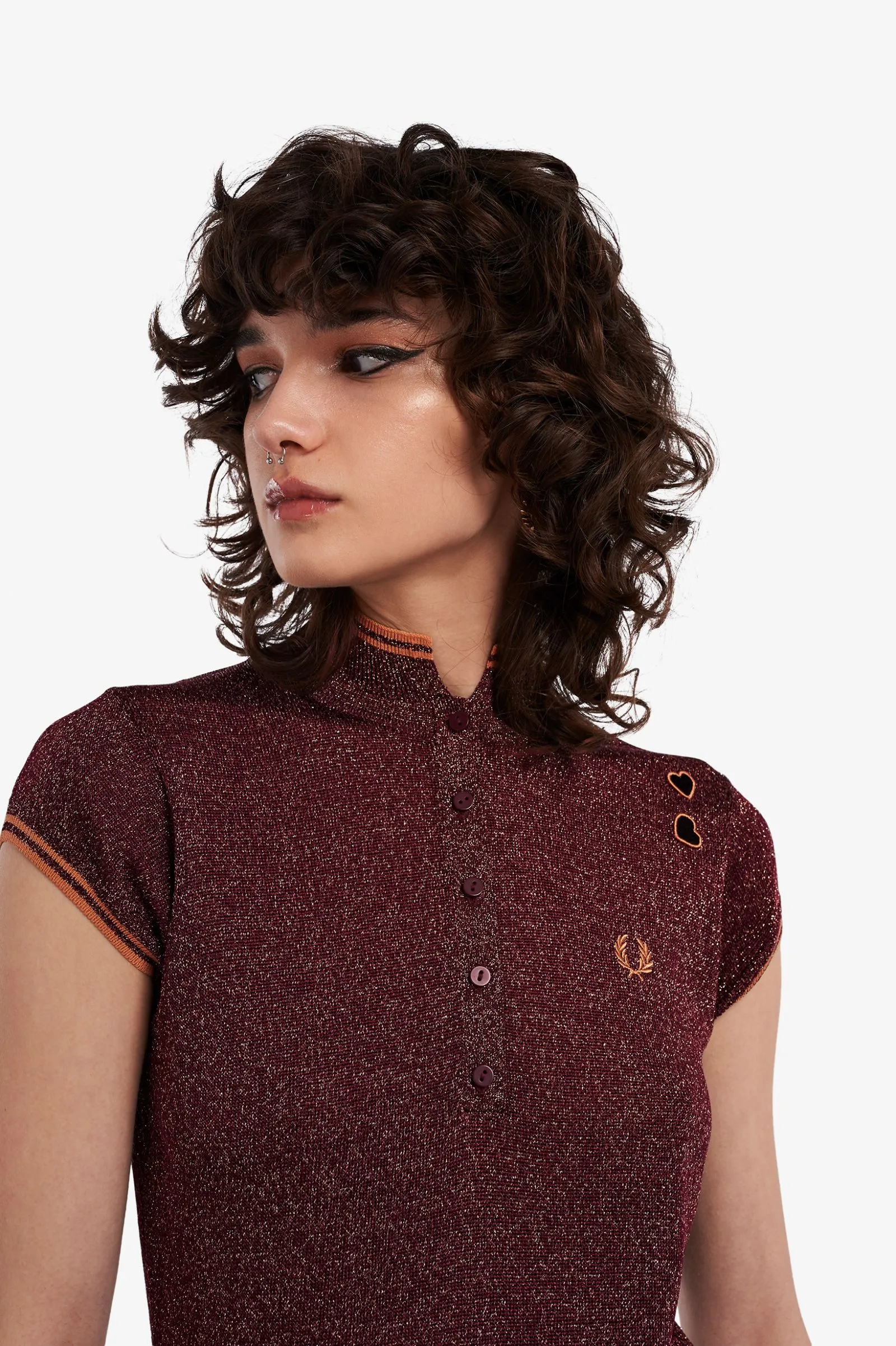 Amy Winehouse Oxblood Metallic Knitted Shirt