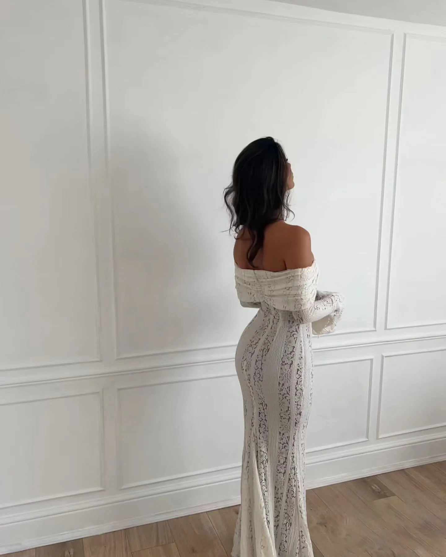 Angelee Off-Shoulder Long Lace Dress