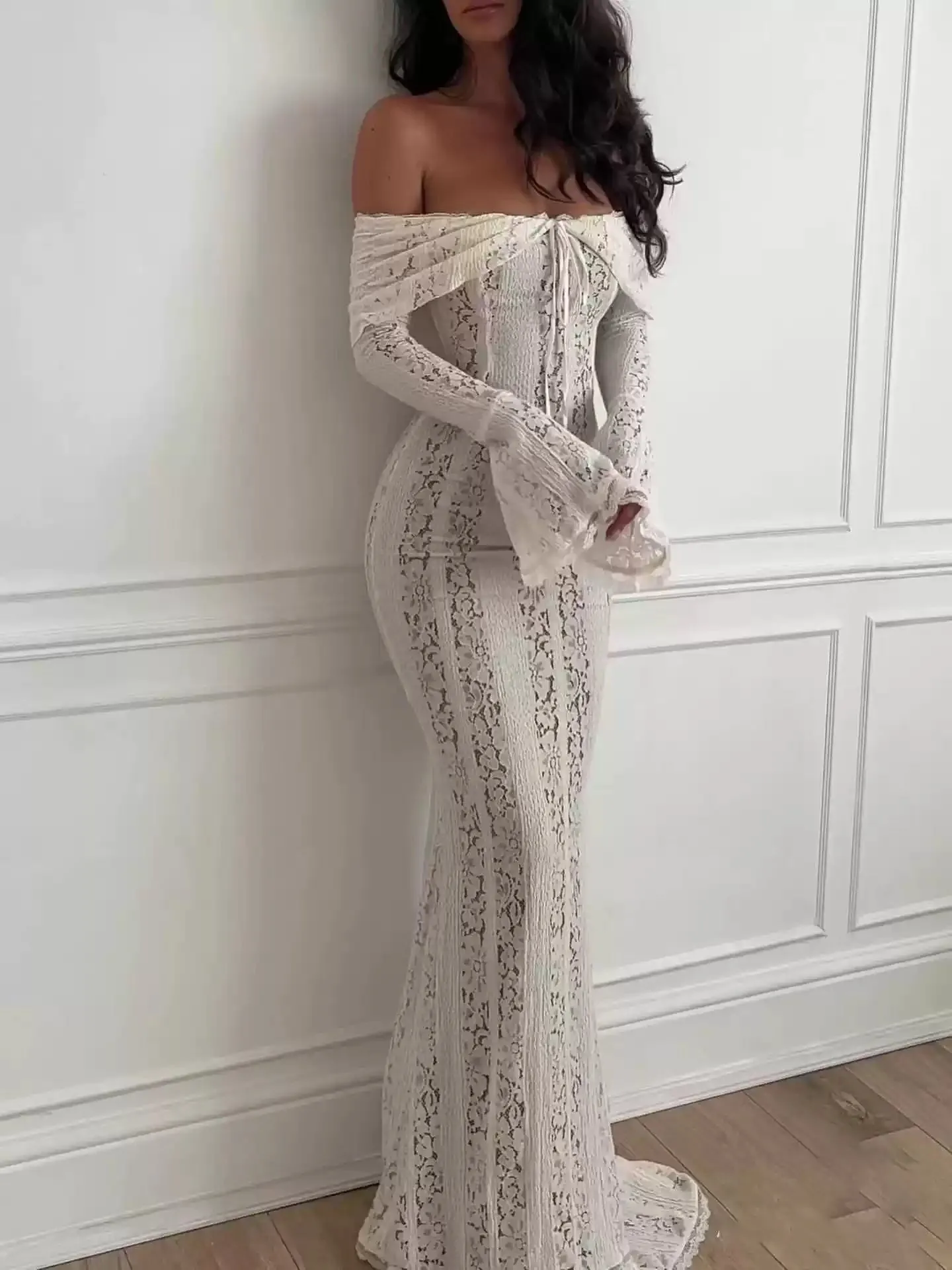 Angelee Off-Shoulder Long Lace Dress