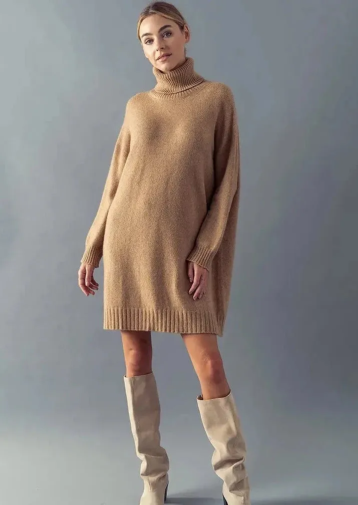 Anything but Average Sweater Dress - Camel