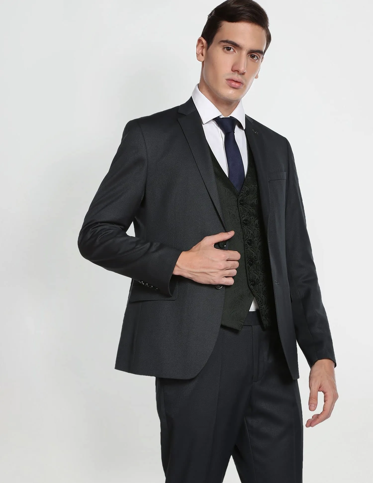 Arrow Men's Polyester Single Breasted Suits (ARAFSU5535_Grey