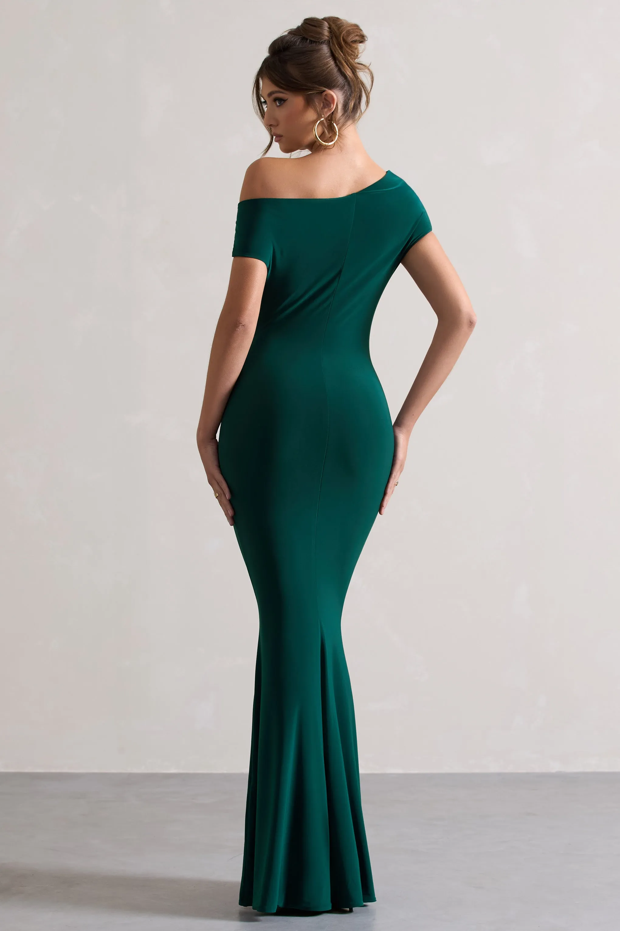 Avila | Bottle Green Asymmetric Bardot Maxi Dress