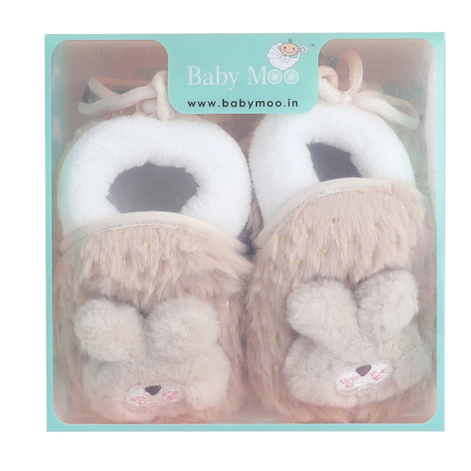 Baby Moo 3D Bunny Soft Slip-On Anti-Skid Plush Warm Booties - Brown