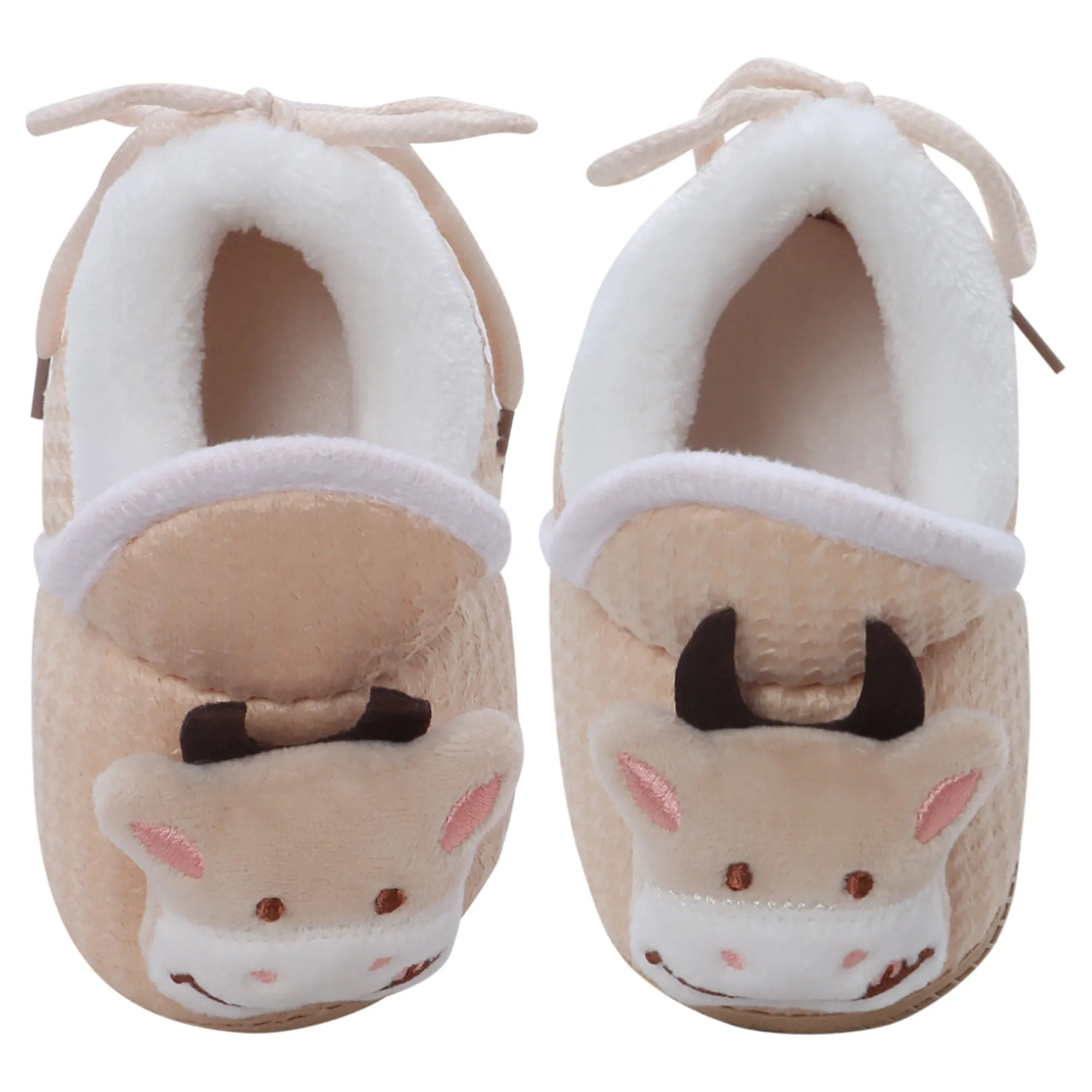 Baby Moo 3D Cow Soft Slip-On Anti-Skid Plush Warm Booties - Beige