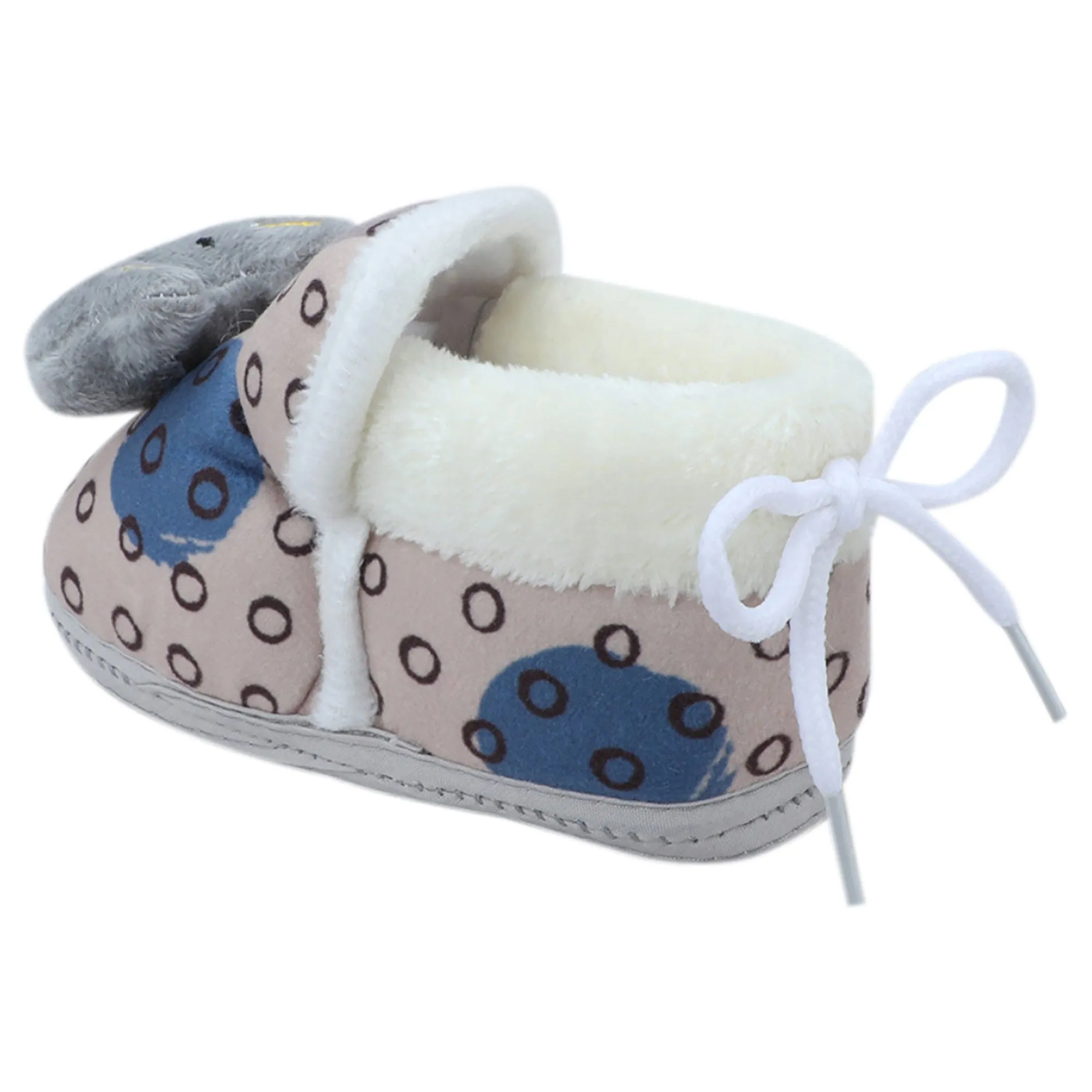 Baby Moo 3D Scout Kitty Soft Slip-On Anti-Skid Plush Warm Booties - Beige