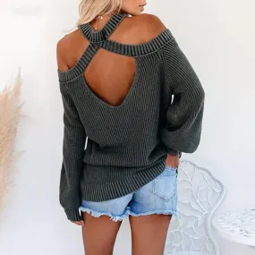 Backless Criss Cross Knit Sweater