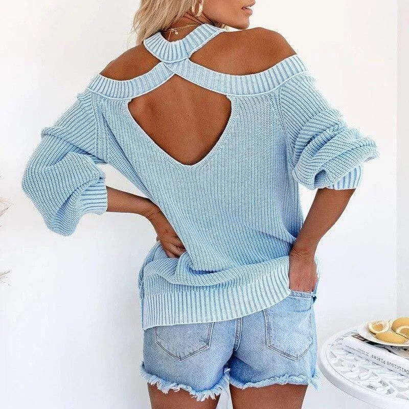 Backless Criss Cross Knit Sweater