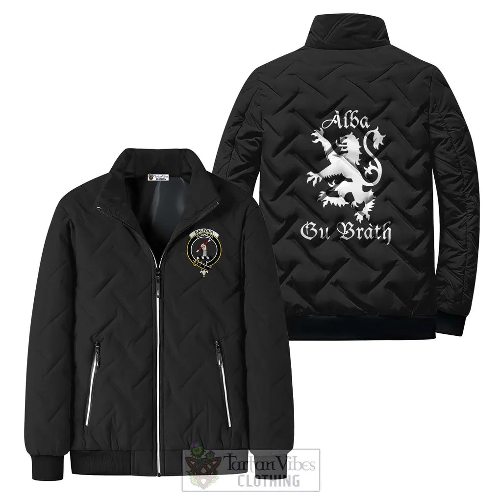 Balfour Family Crest Padded Cotton Jacket Lion Rampant Alba Gu Brath Style