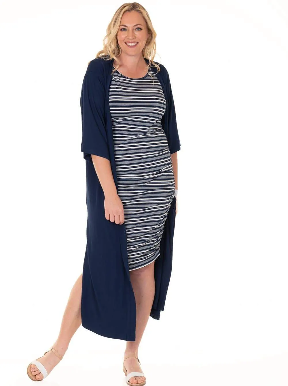 Bamboo Story Body Hugging Maternity Dress - Navy Stripes