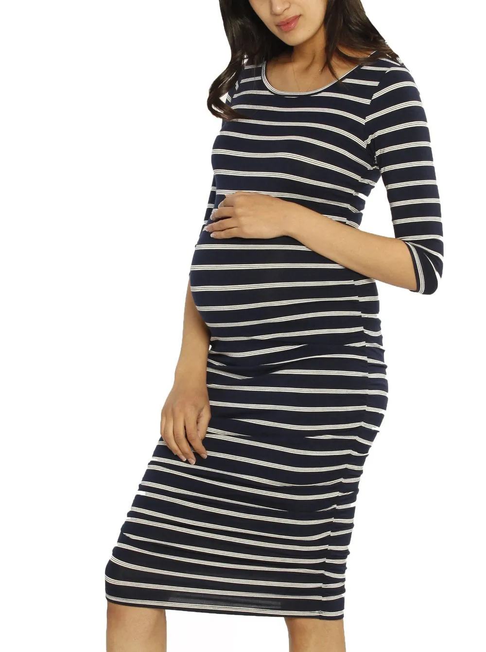 Bamboo Story Body Hugging Maternity Dress - Navy Stripes