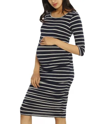 Bamboo Story Body Hugging Maternity Dress - Navy Stripes