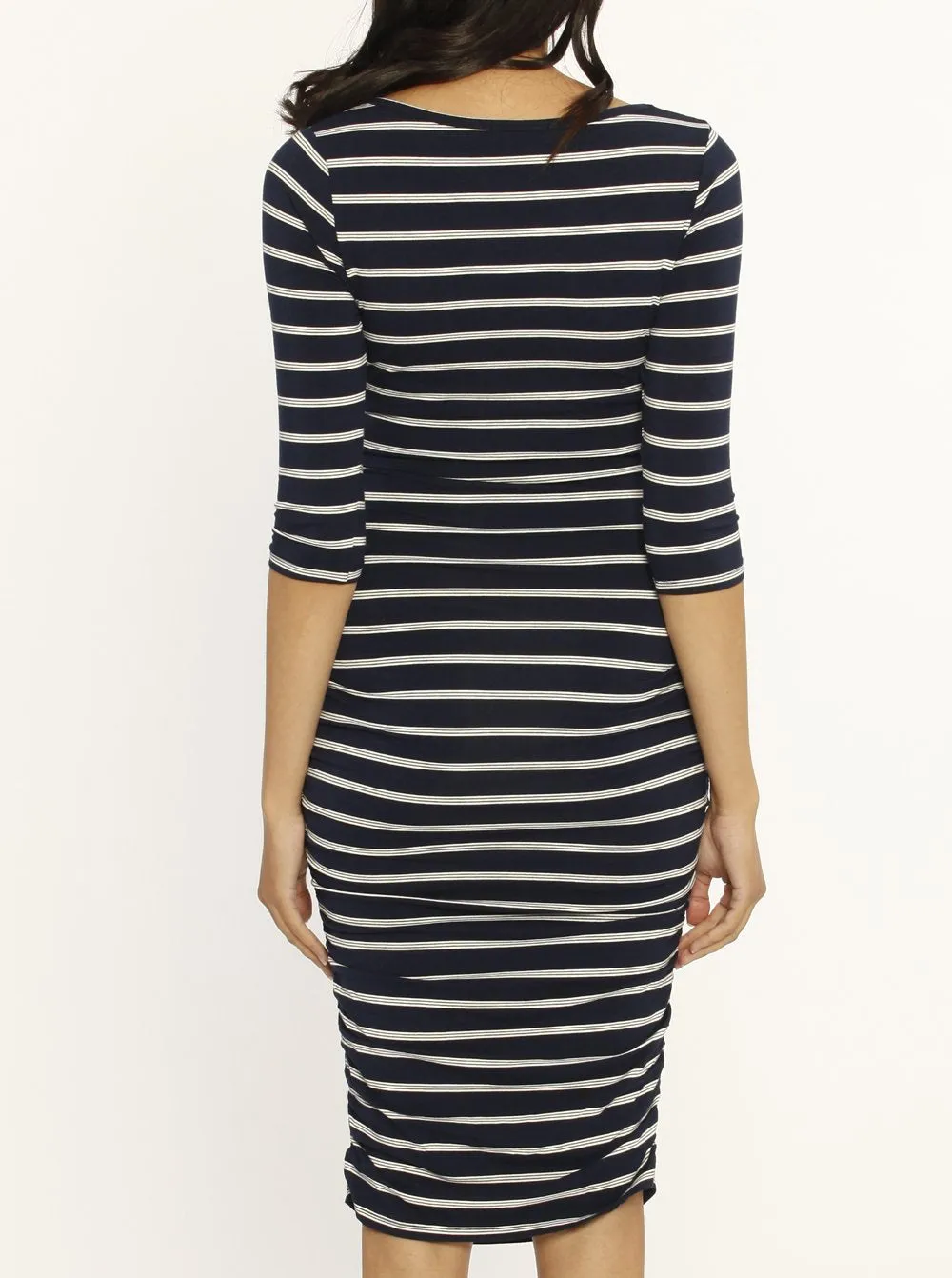 Bamboo Story Body Hugging Maternity Dress - Navy Stripes