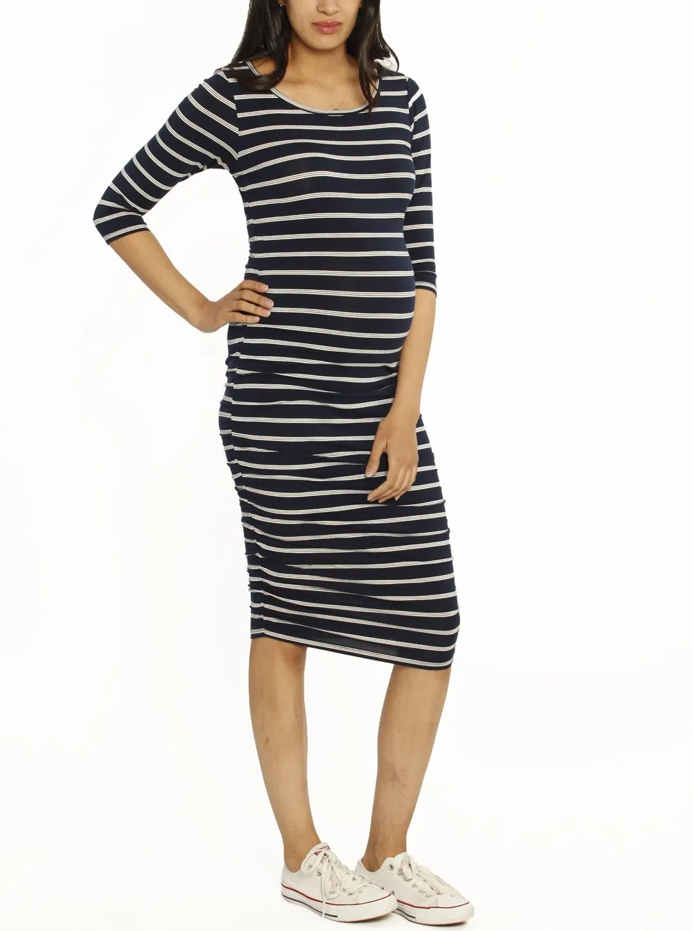 Bamboo Story Body Hugging Maternity Dress - Navy Stripes