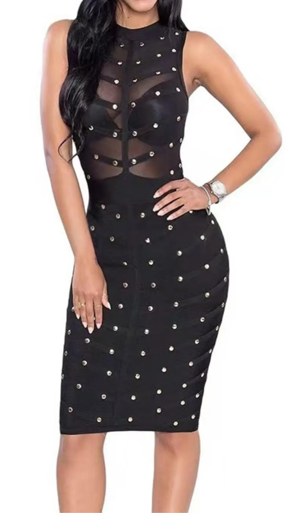 BANDAGE BODYCON MESH MINI DRESS