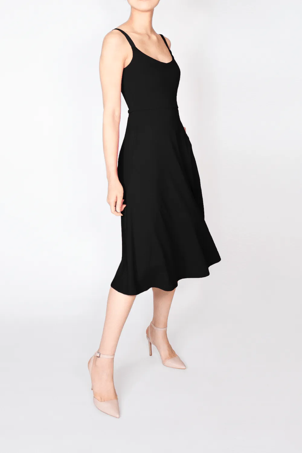 BCI Cotton A-Line Midi Dress -- Black