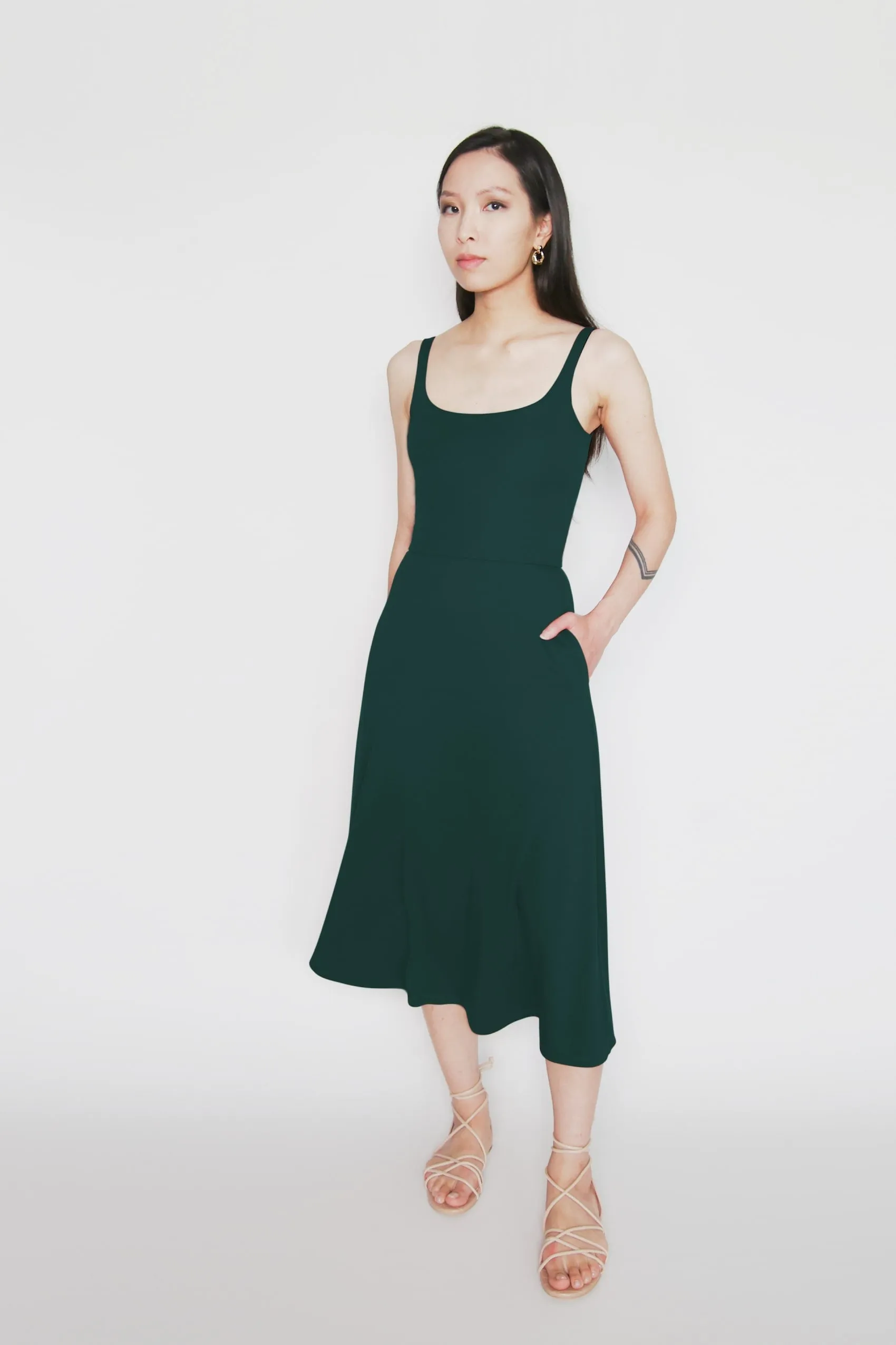 BCI Cotton A-Line Midi Dress -- Emerald Green