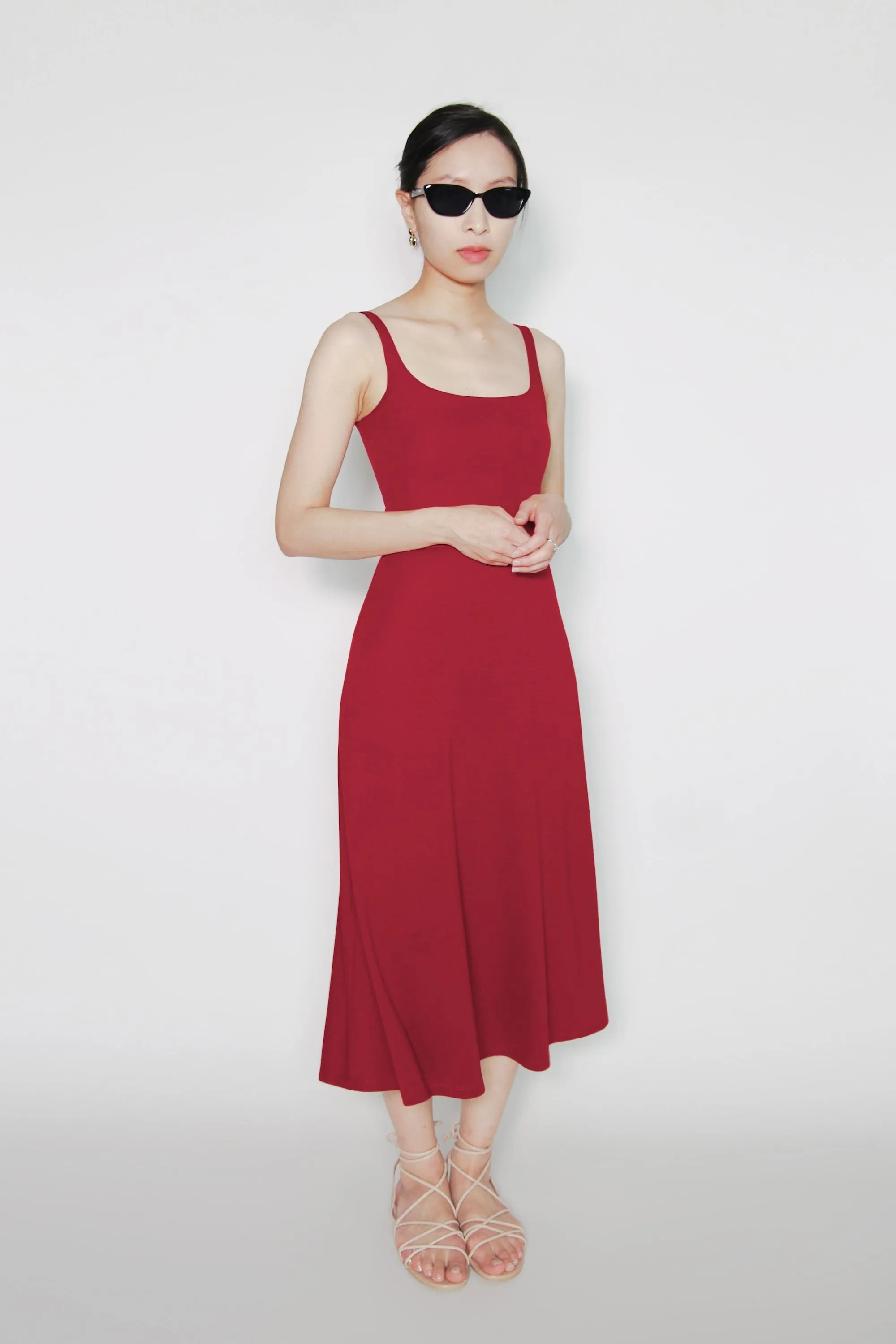 BCI Cotton A-Line Midi Dress -- Red