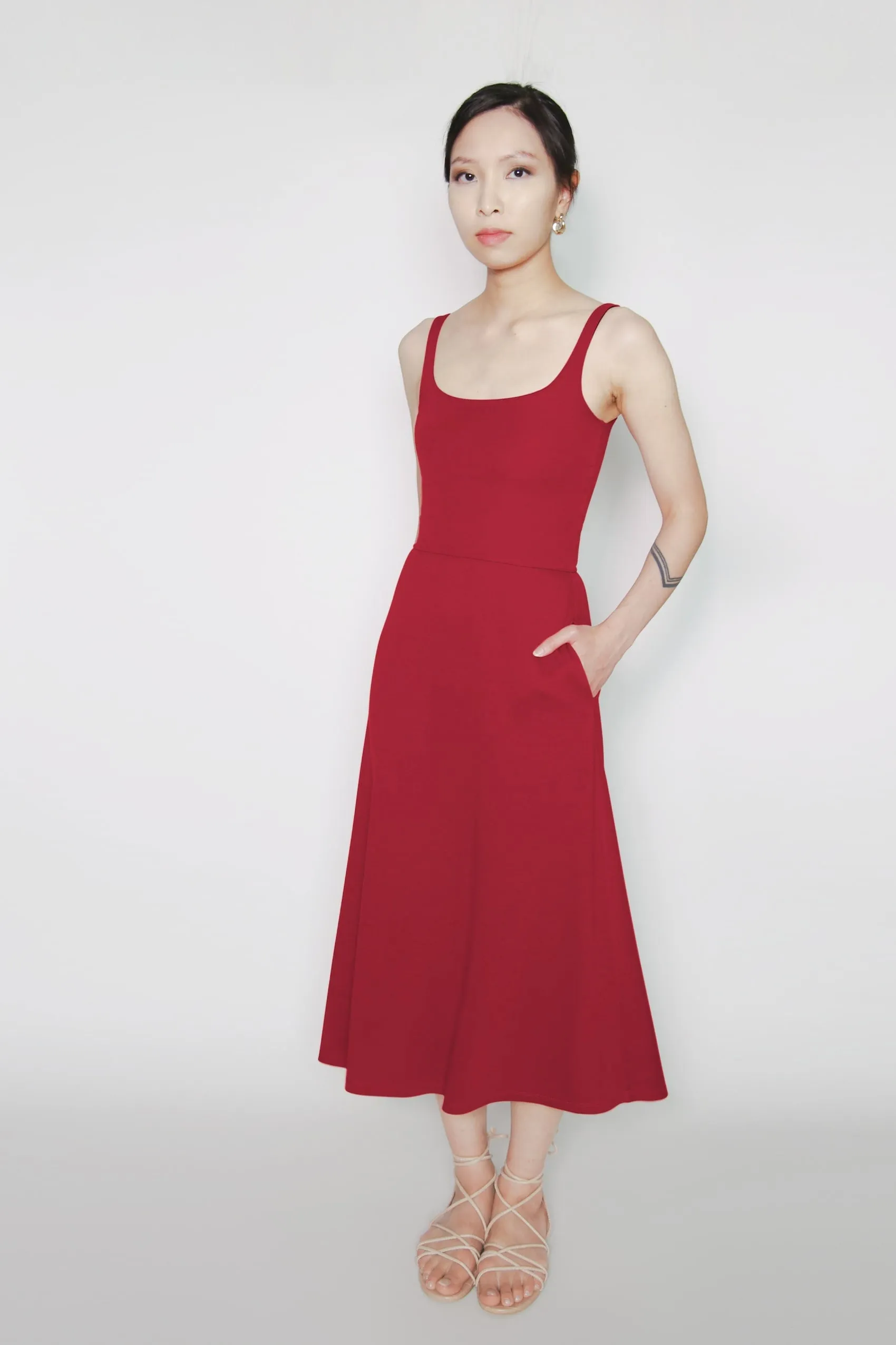 BCI Cotton A-Line Midi Dress -- Red