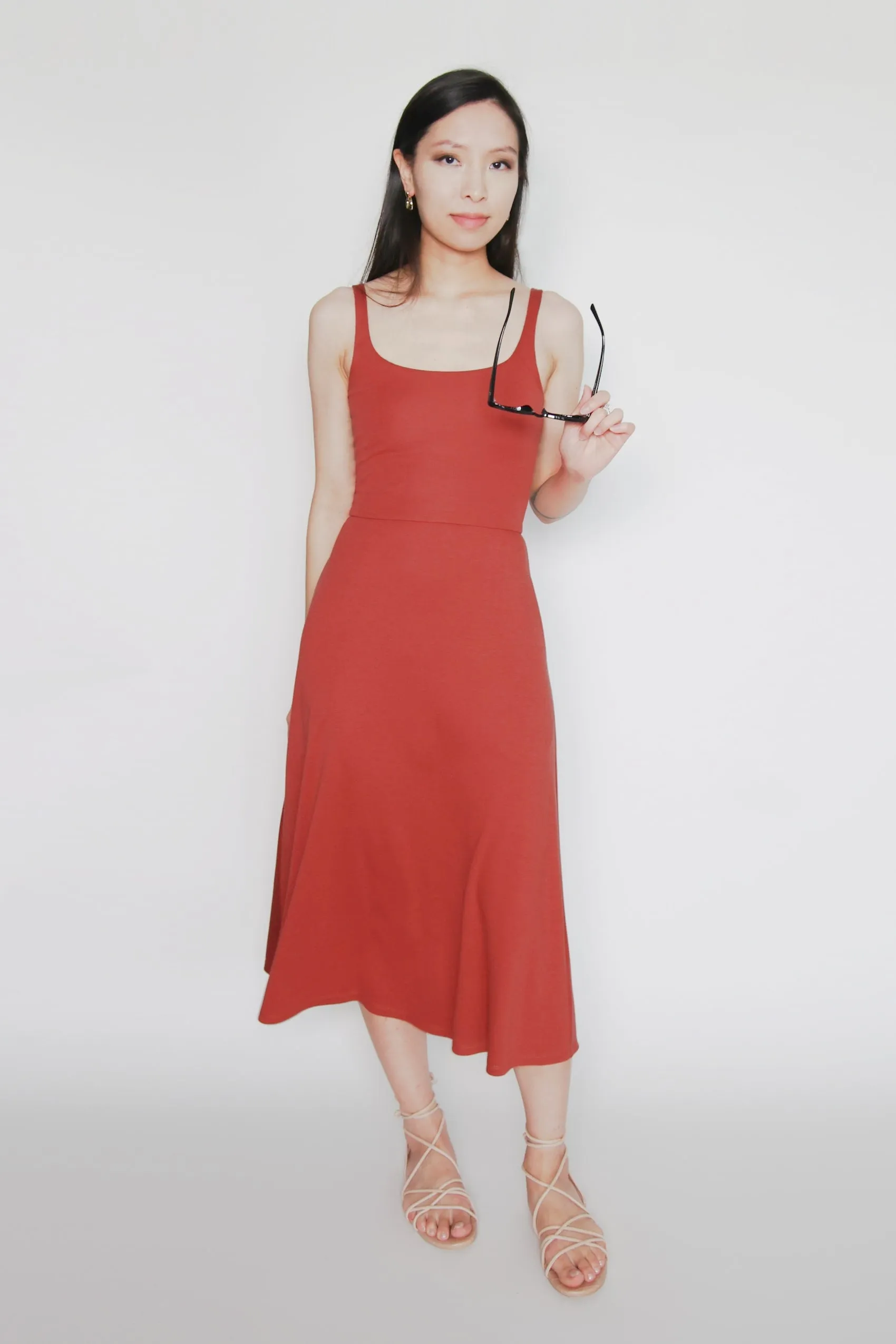 BCI Cotton A-Line Midi Dress -- Rust