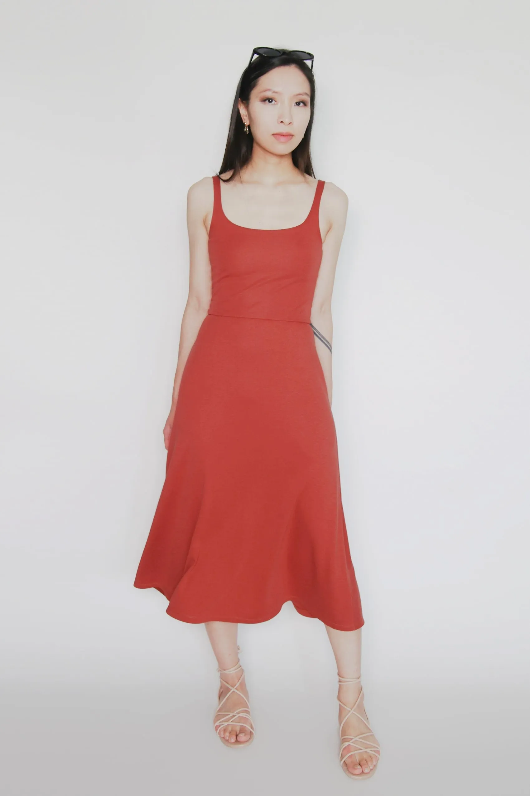 BCI Cotton A-Line Midi Dress -- Rust