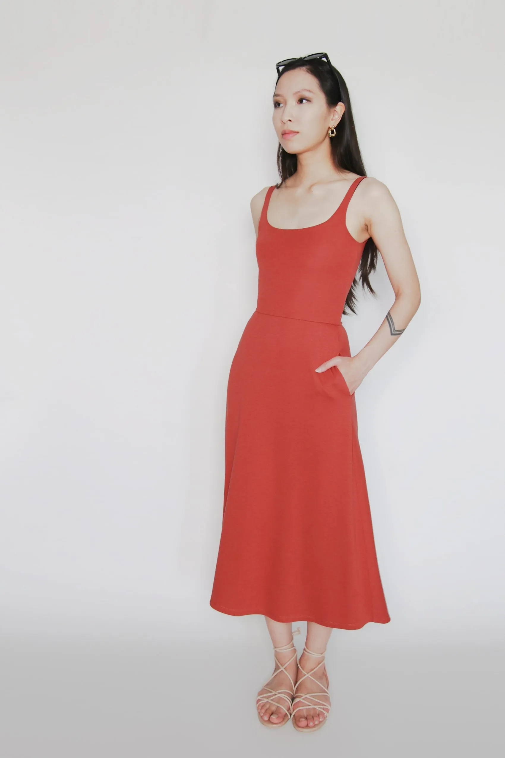 BCI Cotton A-Line Midi Dress -- Rust