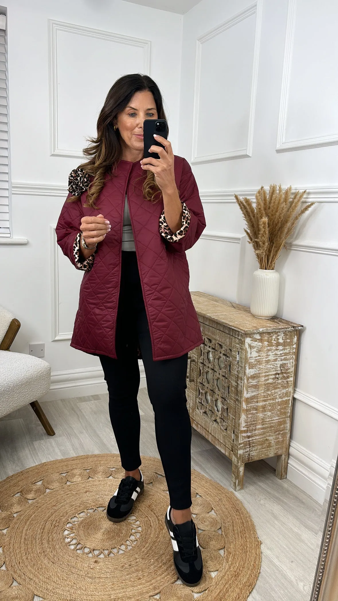 Beatrice Wine Leopard Trim Jacket