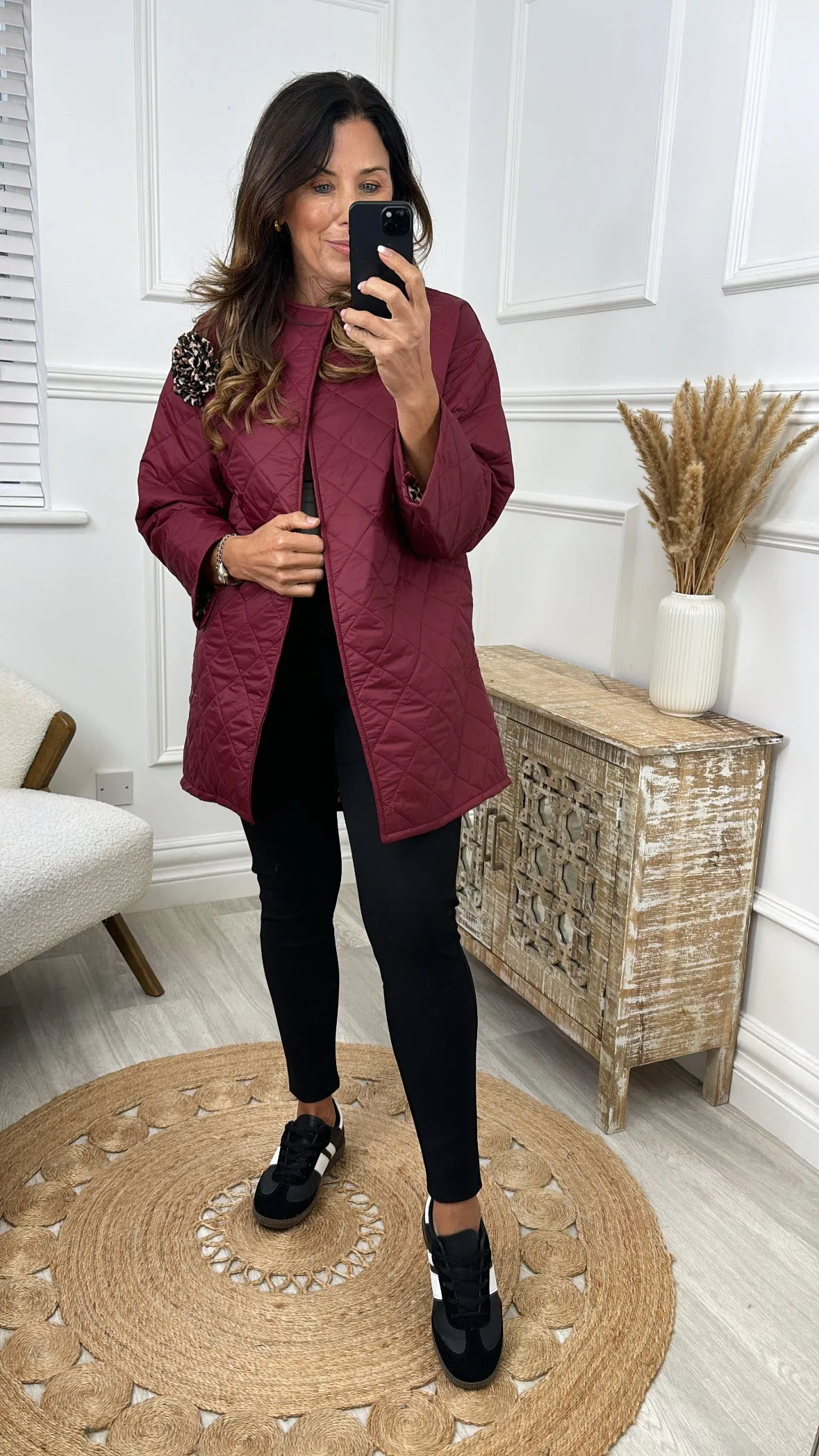 Beatrice Wine Leopard Trim Jacket