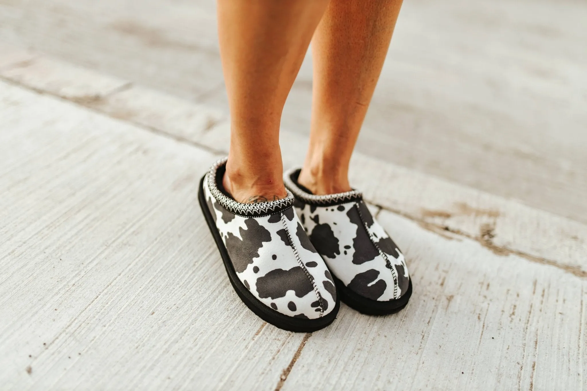 Black & White Cow Print Slippers