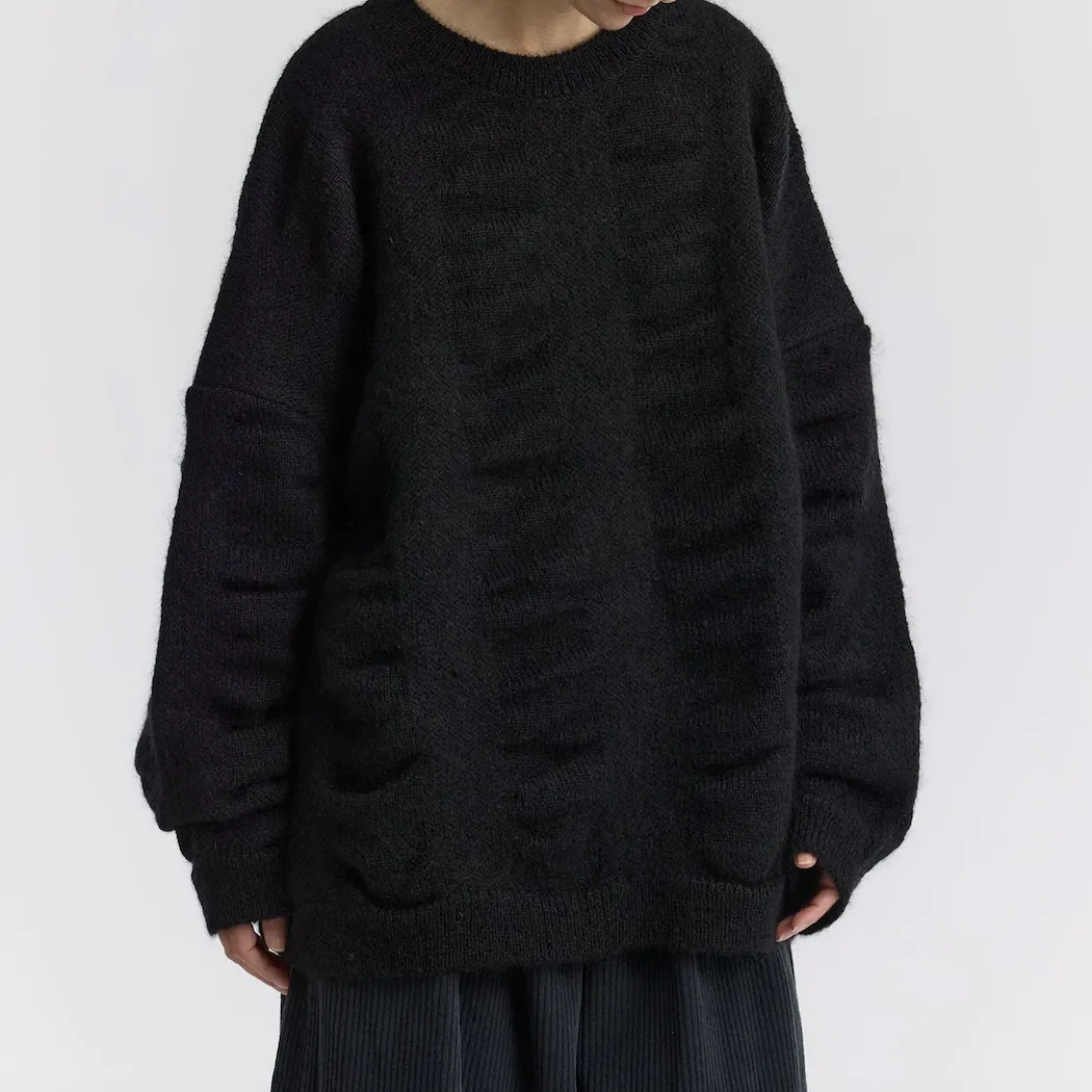 Black Crane Black Oversized Waterfall Mohair Blend Sweater