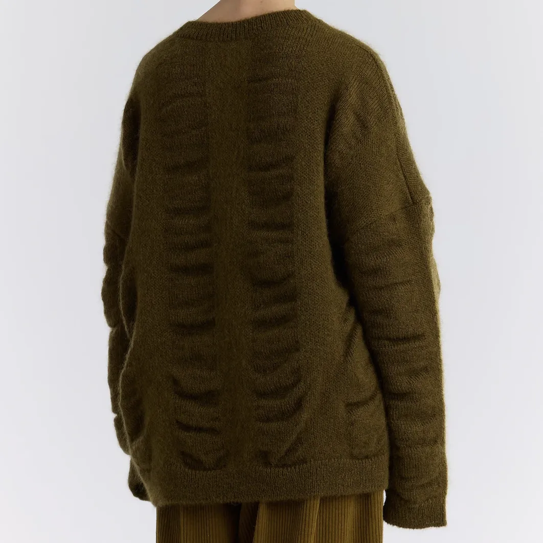 Black Crane Dark Olive Waterfall Mohair Blend Sweater