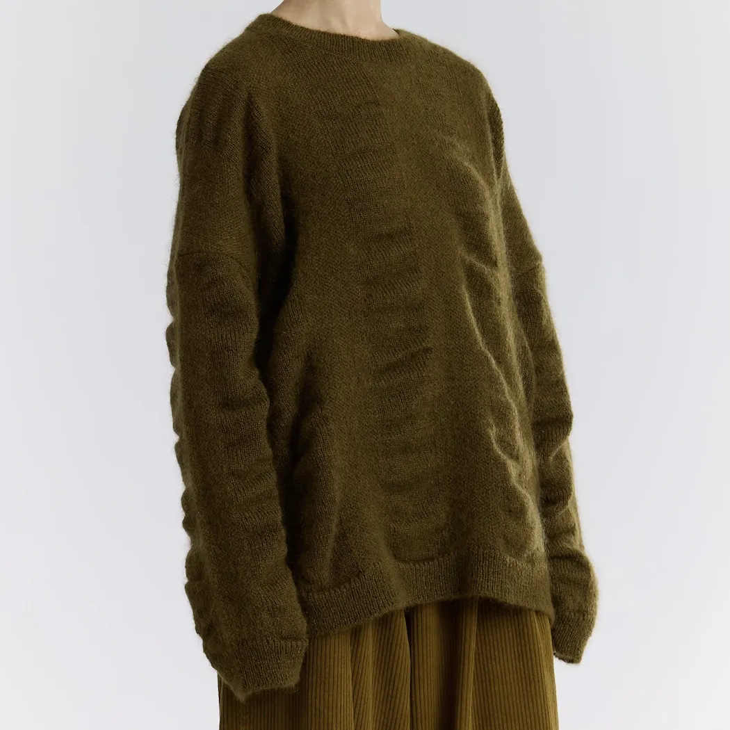 Black Crane Dark Olive Waterfall Mohair Blend Sweater