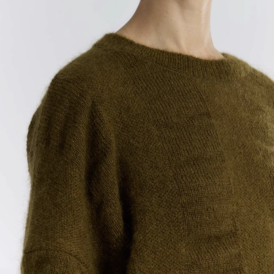 Black Crane Dark Olive Waterfall Mohair Blend Sweater