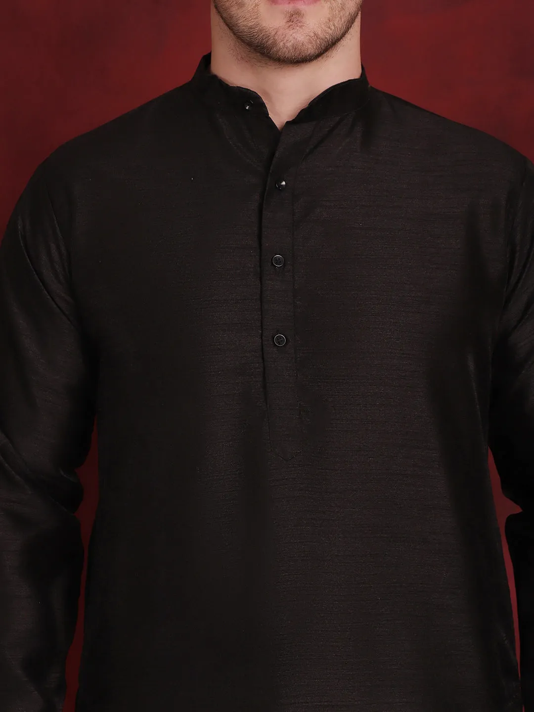 Black Floral Printed Nehru Jacket With Kurta Pyjama Set